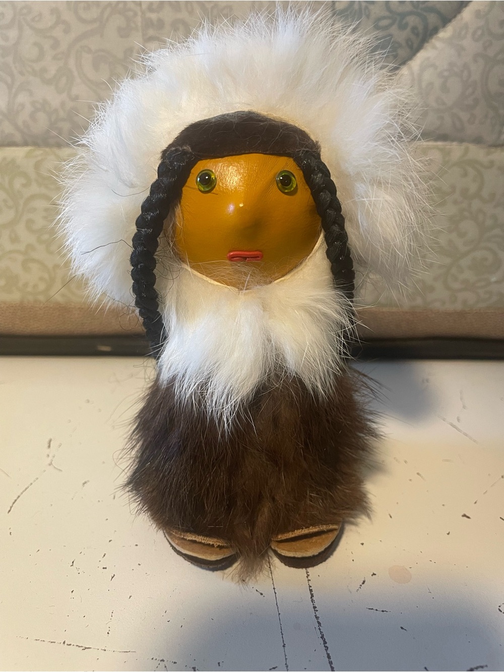 Vintage Made in‎ Poland Fur Folk Art Doll Figurine Handmade